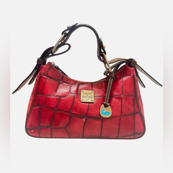 Dooney & Bourke Handbags - Dooney & Bourke Cranberry Croc-Embossed Leather Shoulder Bag